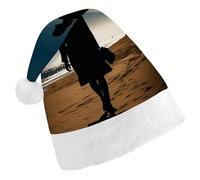DDTKLSNV Woman Walking on The Beach Christmas Hat Comfort Plush Santa Hats Extra Thicken Xmas Hat for Adults Women Men Xmas New Year Party Headwear