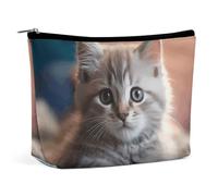 DDTKLSNV Women Makeup Bag for Purse, Waterproof Cosmetic Bags Kitten Lying on Carpet Makeup Pouch with Zipper Travel Toiletry Bag Organizer for Women Ladies