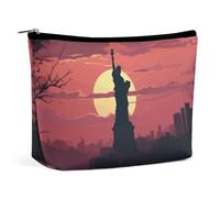 DDTKLSNV Women Makeup Bag for Purse, Waterproof Cosmetic Bags Statue of Liberty Silhouette Makeup Pouch with Zipper Travel Toiletry Bag Organizer for Women Ladies