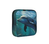DDTKLSNV Women Period Bag Pouch For Girls Sanitary Napkin Storage Bag Portable Dolphin In The Deep Ocean Period Pad Pouch Small Make Up Bags Tampon Holder For Purse Travel Daily Use