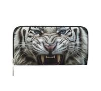 DDTKLSNV Women'S Wallet Pu Leather Zip Around Travel Wallet Card Holder Angry White Tiger Clucth Purse Gift For Women Ladies