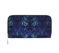 DDTKLSNV Women'S Wallet Pu Leather Zip Around Travel Wallet Card Holder Blue Black Goth Spooky Clucth Purse Gift For Women Ladies