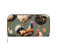 DDTKLSNV Women'S Wallet Pu Leather Zip Around Travel Wallet Card Holder Chicken And Rooster Print Clucth Purse Gift For Women Ladies