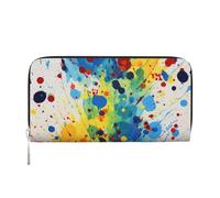 DDTKLSNV Women'S Wallet Pu Leather Zip Around Travel Wallet Card Holder Primary Splatter Painting Clucth Purse Gift For Women Ladies