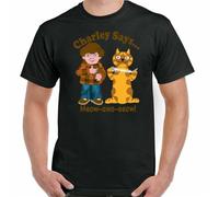 ddttrrRREERWK Charley Says T-Shirt Advert Drug Beer Cat Charlie Weed Rave Techno Dance Music Black L