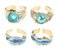 Ddujbtp Adjustable Oceans Waving Rings Inspirational Sea Elegant Designs Silver Sturdy Alloy Resin Crafted Gifts For Women Inspirational Jewelry