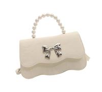 Ddujbtp Womens PU Leather Sweet Bows Shoulder Bag Pearls Beaded Handle Handbag Purse with Adjustable Strap Small Crossbody Bag