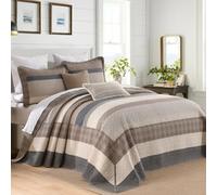 DDUOXIN Oversized King Bedspread - 128"W x120"L Extra Wide - 100% Cotton Lightweight California King Quilt with 2 Pillow Shams, Farmhouse Reversible Bedspreads Coverlet Set, Brown/Beige/Wood/Charcoal