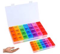 DDUP 2 Pack Weekly Pill Box Organiser, BPA Free Travel Pill Boxes, Cod Liver Oil, Small Pill Box 7 Day 4 Times A Day, Pill Organiser with 28 Copartments to Hold Medication Vitamins and Supplement