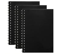 DDUP 3 Pack A5 Spiral Notebooks, 120 Pages Colorful Spiral Notebooks Bound with Hard Waterproof Matte Plastic Cover, Lined Notepad with 8mm Lines for Business Office School Travel (Black)