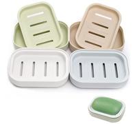 DDUP 4Pcs Soap Dish, Soap Holder with Drain, Portable Soap Box for Shower, Plastic Soap Saver,Dry, Non-slip, Travel Soap Case Suitable for Bathroom, Kitchen,Easy Cleaning