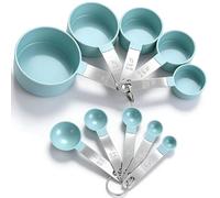 DDUP 8 Pcs Measuring Cups and Spoons Set,Stackable Stainless Steel Handle Accurate Tablespoon for Measuring Dry and Liquid Ingredients,Small Teaspoon with Plastic Head for Cooking Kitchen (Green)