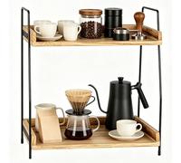DDUP Coffee Station Organizer, 2-Tier Wooden Countertop Shelf | Sturdy Iron Frame & Easy 5-Min Assembly | Kitchen Storage Organizer for Coffee Bar, Spices, Bathroom & More