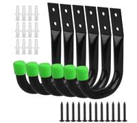 DDUP Garage Hooks, 6 Pcs Garage Storage Heavy Duty J Hooks,Ladder Storage for Hanging, Wall Mounted Hanger Brackets forWall Bike Chair Garden Hose Garden Tool (Green)
