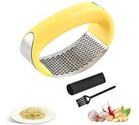 DDUP Garlic Press Rocker Stainless Steel, Garlic Mincer Tool with Garlic Peeler Tube, Garlic Crusher Garlic Presser with Ergonomic Handle, Garlic Slicer & Grinder Extracts More Garlic Paste(Yellow)
