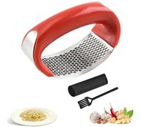 DDUP Garlic Press Rocker Stainless Steel, Garlic Mincer Tool with Garlic Peeler Tube, Garlic Crusher Garlic Presser with Ergonomic Handle, Garlic Slicer & Grinder Extracts More Garlic Paste(Red)
