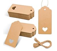 DDUP Gift Tags,50 Pieces Blank Brown Paper Tags with String,9cm*4.5 cm Large Gift Labels for Wedding Favors, Presents, Arts Crafts,Wrapping Paper, Holiday (Love)