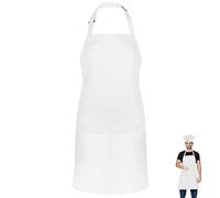 DDUP Kitchen Apron, Adjustable Black Kitchen Chef Aprons with 2 Pockets, Women Men Aprons for Home Kitchen, Restaurant, Coffee House, Baking Gardening BBQ, Professional Apron (Black) (White-Pack of 1)