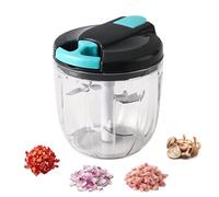 DDUP Multi-Function Manual Food Chopper, Processor Vegetable, Portable Hand Cranked String Garlic Mincer Onion Cutter for Veggies, Ginger, Fruits, Nuts,etc. Kitchen Use (900 ML-Grey&Blue)