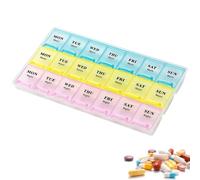 DDUP Portable Weekly Pill Box Organiser | Easy to Open 7 Day Premium Quality Tablet Box | Travel Pill Case with Snap Shut Lids Design |Tablet Organiser for Vitamins, Supplements (Colour B)