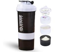 DDUP Protein Shaker Bottle, 16oz 3 Layer Twist Off GYM Shaker Cup Shake Bottle with Mix Grid and Pill & Supplement Storage,Leak Proof Shaker for Protein Shakers (White)