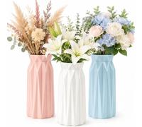 DDUP Unbreakable Plastic Flower Vases, Nordic Geometric Origami Decorative Vases with Ceramic Texture, Modern Desktop Vases for Dried & Fresh Flowers, Home Kitchen Office Wedding Decor (3 Colour)