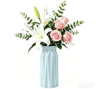 DDUP Unbreakable Plastic Flower Vases, Nordic Geometric Origami Decorative Vases with Ceramic Texture, Modern Desktop Vases for Dried & Fresh Flowers, Home Kitchen Office Wedding Decor (Green)