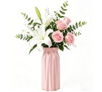 DDUP Unbreakable Plastic Flower Vases, Nordic Geometric Origami Decorative Vases with Ceramic Texture, Modern Desktop Vases for Dried & Fresh Flowers, Home Kitchen Office Wedding Decor (Pink)