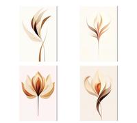 DDW Set of 4 Framed Boho Abstract Wall Decor - Light Floral Modern Canvas Prints Mid Century Pictures for Home Decoration 12x16 Inches Posters Paintings for Bathroom Bedroom Living Room Ready to Hang