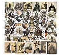 DDWQQ-50pcs Retro Halloween Stickers Horrible Nordic Style Pumpkin Theme Sticker Skull Gothic Vinyl Waterproof Water Bottle Guitar Phone Luggage Skateboard Party Gifts Stickers