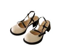 DDWRGD Cute Mary Jane Slingback for Women Girls Round Toe Block Heels Chunky Mary Jane Sandals for Women, beige, 6.5/7 UK