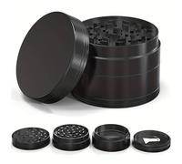Ddxycfzy 4-Layer Herb Grinder Zinc Alloy - 5x4cm Portable Metal Grinder with Magnetic Lid, Pollen Scraper & Mesh Screen - Black, for Dry Herbs & Hay