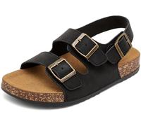 DDXYYDS Sandals For Women With Soft Arch Support Cork Footbed, Mens Slip On With Adjustable Double Buckle, Open Toe Flat Slide Shoes, Summer Outdoor Back Strap Slipper, Black, 7.5 Women/6.5 Men