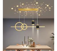 DDYY 100cm LED Pendant Light Height Adjustable Dining Room Modern Designer Hanging Lamp Dimmable with Remote Control LED Ceiling Lighting Fixture for Living Dining Room Table Kitchen Bar Lamps (Gold)