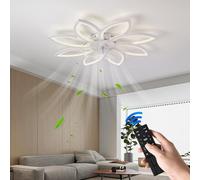 DDYY Fan Ceiling Light,LED Ceiling Fan with Lighting,Dimmable Fan Ceiling Lamp with Remote and APP,Quiet Fan Lamp,for Living Room Dining Room Bedroom Light (White, 90cm/90w)