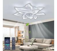 DDYY Silent Ceiling Fan Light,Ceiling Fan with Remote Control and Lighting Fan Light,APP Dimmable Ceiling Light with Fan,Flower Shape Fan Ceiling Light,Timer, Fan Light (White, 77cm/90w)