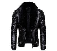 DDZYQ Men Leather Jacket Autumn Winter Trend Fashion Punk Style Plus Velvet Thickening Men Motorcycle Jacket Modern Slim Fit Warm Detachable Fur Collar Men Long Sleeves