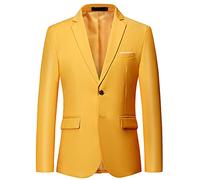 DDZYQ Men Transitional Jacket Spring Autumn Solid Color Lapel Cardigan Men Suit Slim Fit Classic Business Casual Work Men Professional Jacket D-Yellow 3XL D-Yellow 3XL