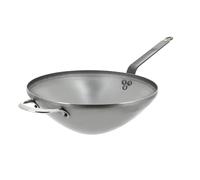 DE BUYER - Mineral B Sheet Steel Shank Wok and Handle face to Tail - 32 cm - Made in France, PFAS Free, Natural Anti-Stick, Beeswax Finish, Suitable for All Heat Sources + Flash Oven