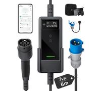 dé EV Charger 7kw type 2 6m with App & 32A to 13A Adapter | IP66, Plug & Play, Tuya/Smart Life App Control, 6-32A Adjustable, 0.5-8h Delay Timer, Type A RCD 30mA AC + 6mA DC
