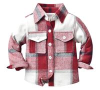 De feuilles Kids Boys Girls Plaid Flannel Shirt Button Down Long Sleeve Checked Shirts Casual Blouse Tops Red