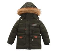 De feuilles Kids Boys Hooded Puffer Coat Warm Fleece Lined Winter Coat with Faux Fur Collar Drawstring Waist Quilted Thicken Jacket Outerwear