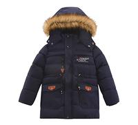 De feuilles Kids Boys Hooded Puffer Coat Warm Fleece Lined Winter Coat with Faux Fur Collar Drawstring Waist Quilted Thicken Jacket Outerwear