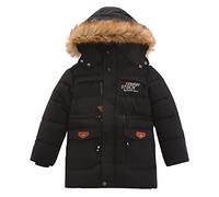 De feuilles Kids Boys Hooded Puffer Coat Warm Fleece Lined Winter Coat with Faux Fur Collar Drawstring Waist Quilted Thicken Jacket Outerwear
