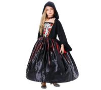 De feuilles Kids Girls Skeleton Costume Vampire Witch Fancy Dresses Hooded Pleated Maxi Dress Halloween Witch Costume Zombie Princess Dress