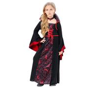 De feuilles Kids Girls Skeleton Costume Vampire Witch Fancy Dresses Hooded Pleated Maxi Dress Halloween Witch Costume Zombie Princess Dress