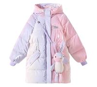 De feuilles Kids Girls Warm Cotton Padded Jacket Elegant Tie Dye Winter Coat Soft Thicken Comfy with Rabbit Plush