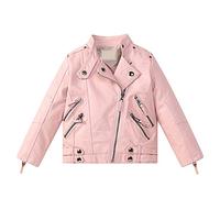 De feuilles Kids Little Girls Faux Leather Jacket Stand Collar Motorcycle Zip-Up Leather Coat Outerwear Pink