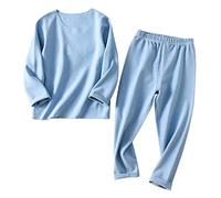 De feuilles Kids Thermal Underwear Set Base Layer Soft Long Sleeve Tops and Bottoms Blue