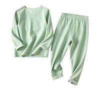 De feuilles Kids Thermal Underwear Set Base Layer Soft Long Sleeve Tops and Bottoms Green